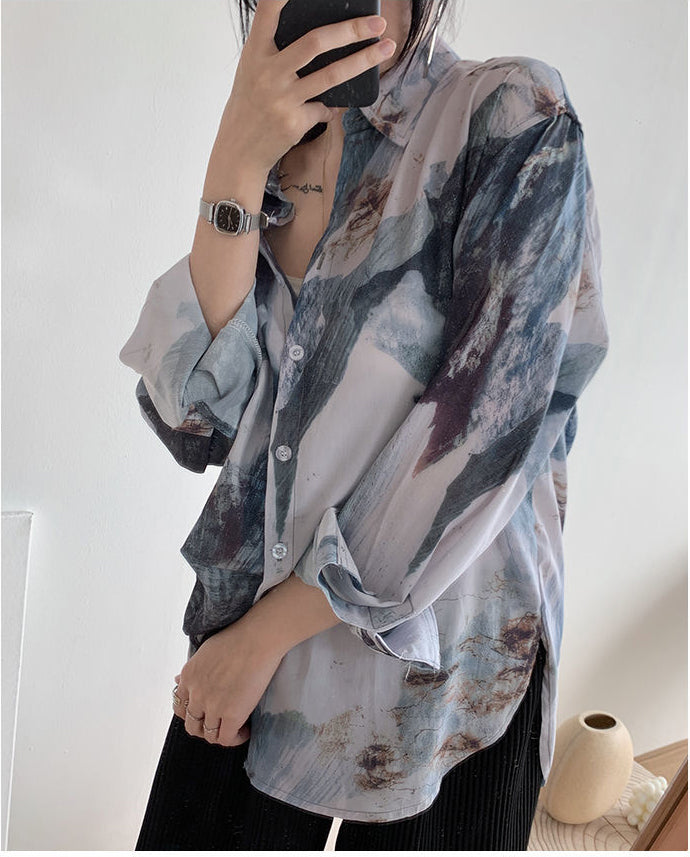 Painting Design Long Sleeve Blouse Shirt