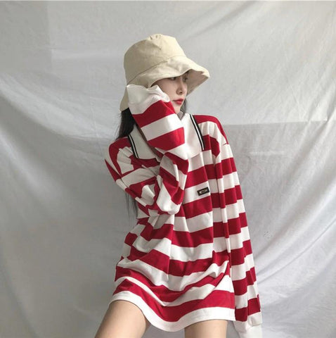 Lockeres Oversize-Poloshirt mit Retro-Streifen