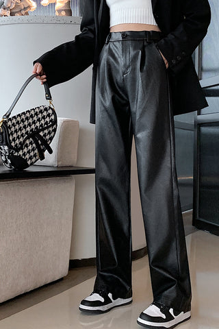 High Waist Loose Leather Pants