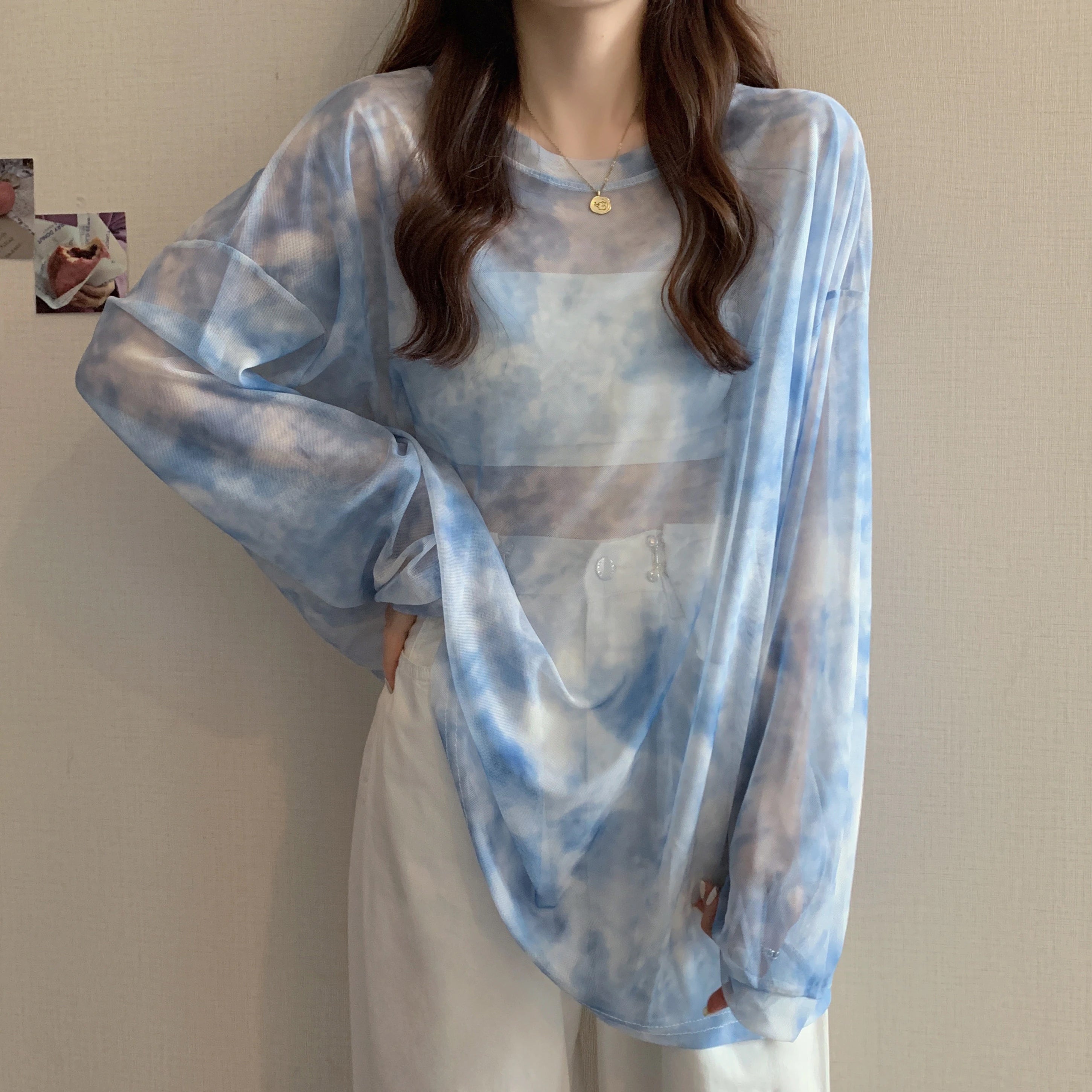 Long Sleeve Tie Dye Sun Proof O-Neck Shirt