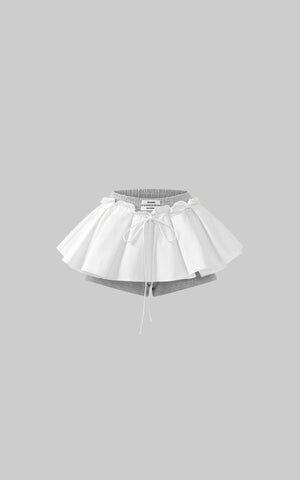 Layered Mini Skirt with Contrast Drawstring Waist and Sporty Cotton Shorts