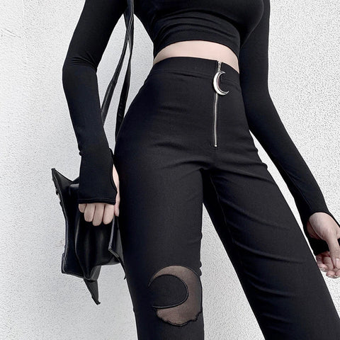 High Waist Moon Zipper Pencil Long Pants