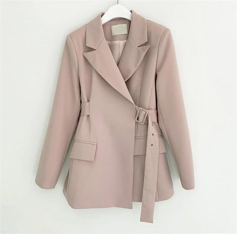 Elegant Solid Jacket With Belt