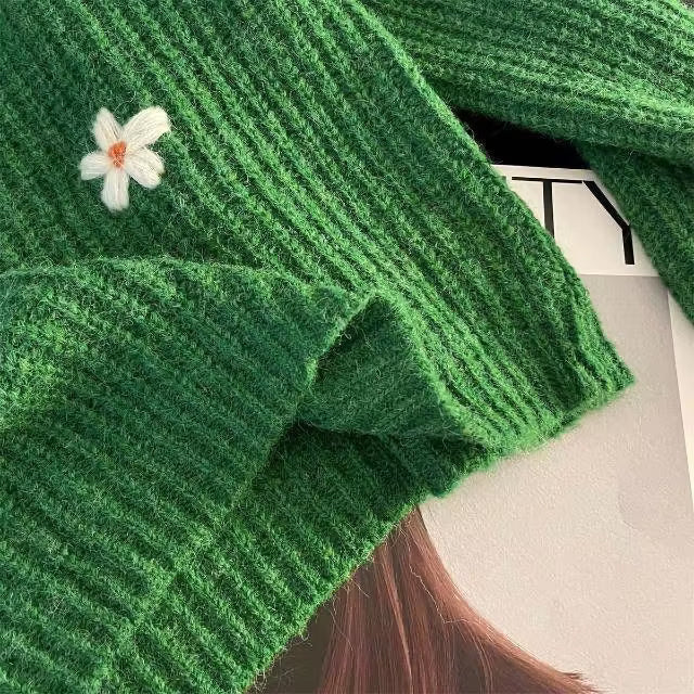 3D Flower Embroidered Knitted Sweater