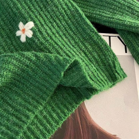 3D Flower Embroidered Knitted Sweater