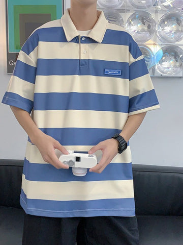 Short Sleeve Color Striped Collar Men Shirt