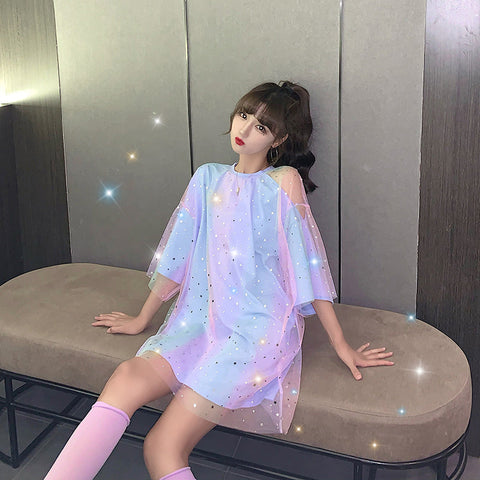 Camisa transparente de malla con degradado de color