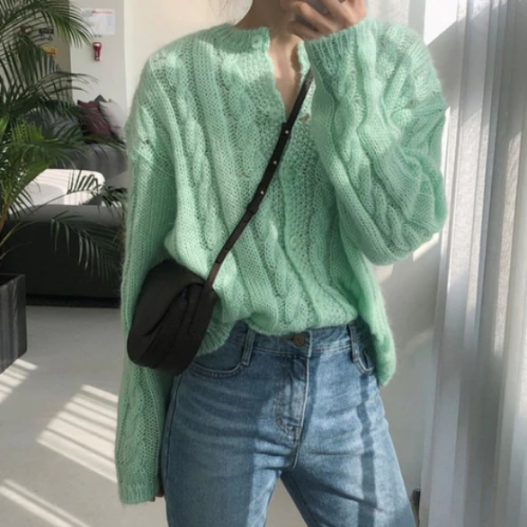 Candy Color Solid Loose Knitted Cardigan Sweater