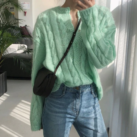 Candy Color Solid Loose Knitted Cardigan Sweater