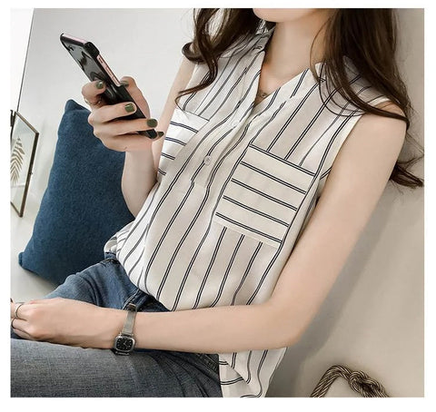 Casual Striped Sleeveless Style Blouse Shirt