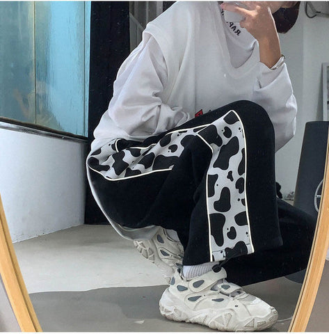 Side Cow Pattern Elastic Jogger Pants