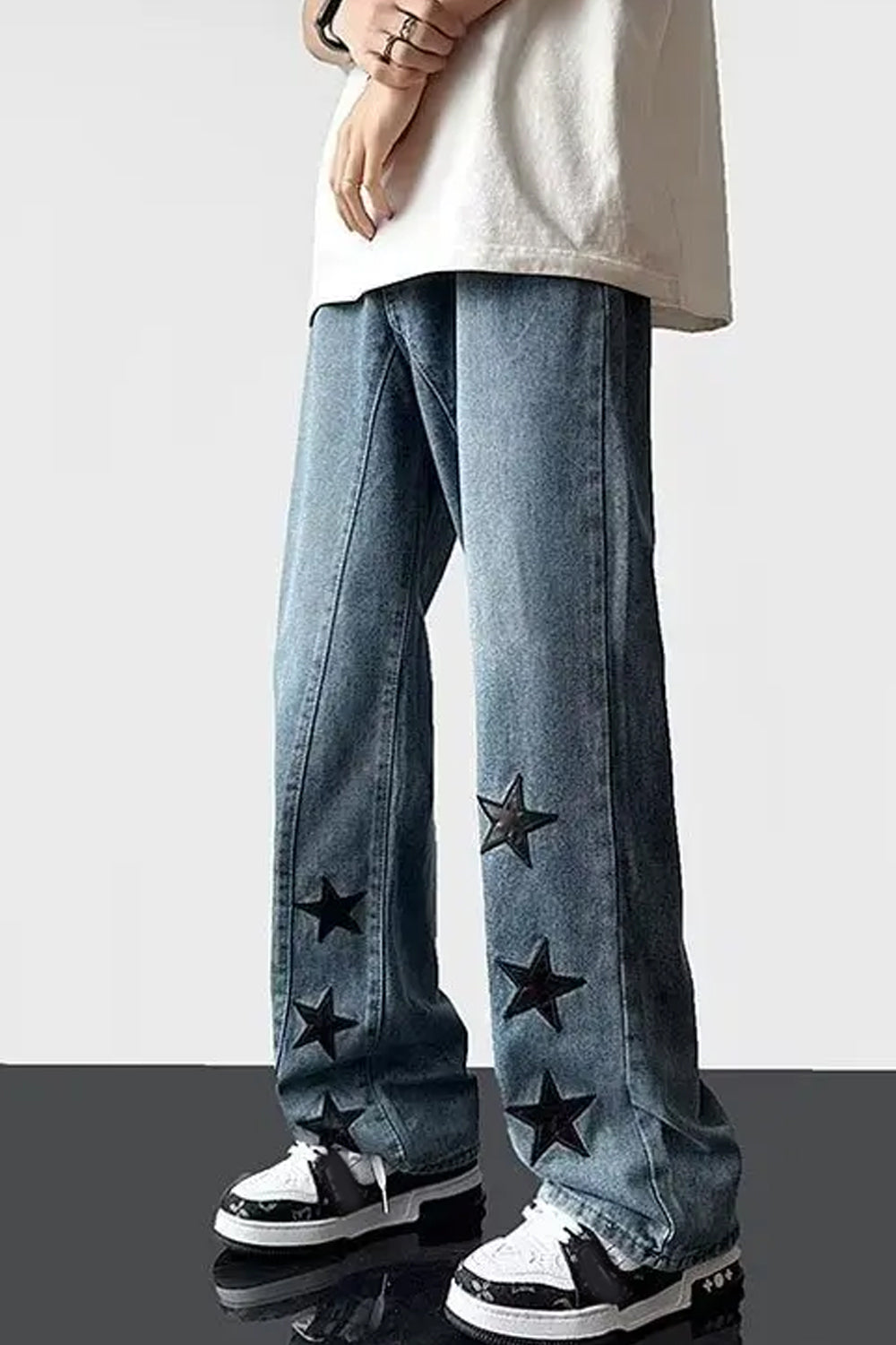 Loose Black Stars Printed Hip Hop Jeans Pants