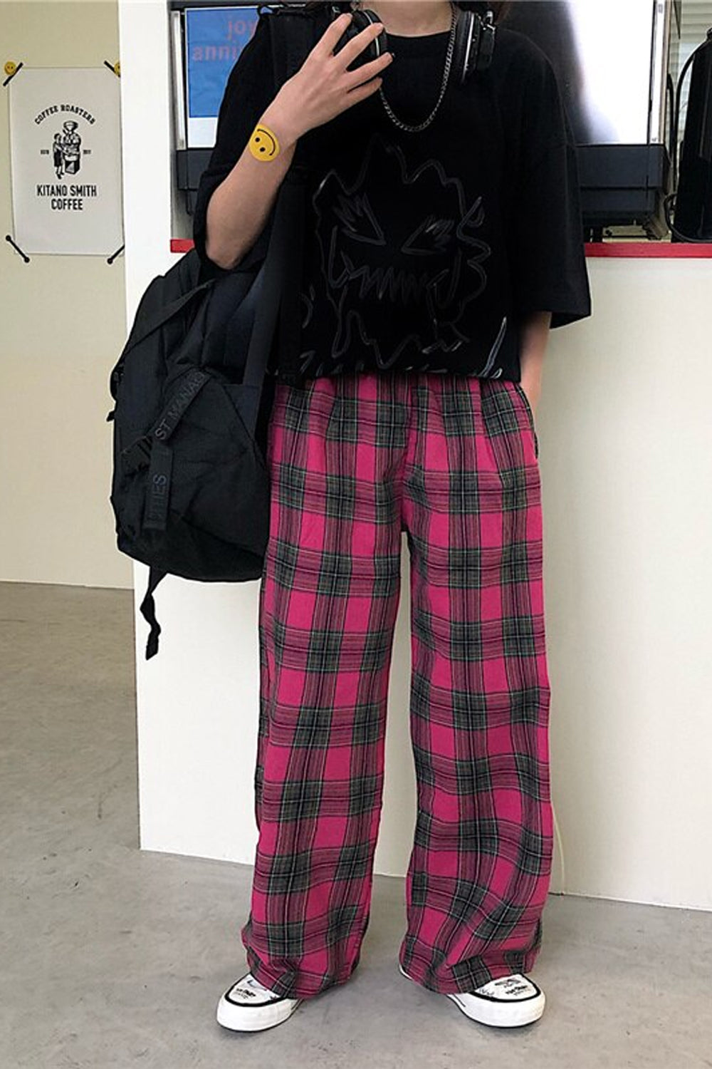 Elegant Plaid Color Wide Leg Loose Pants