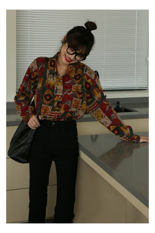 Blusa de manga larga con flores retro 