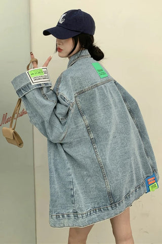 Loose Patchwork Colors Denim Jeans Jacket