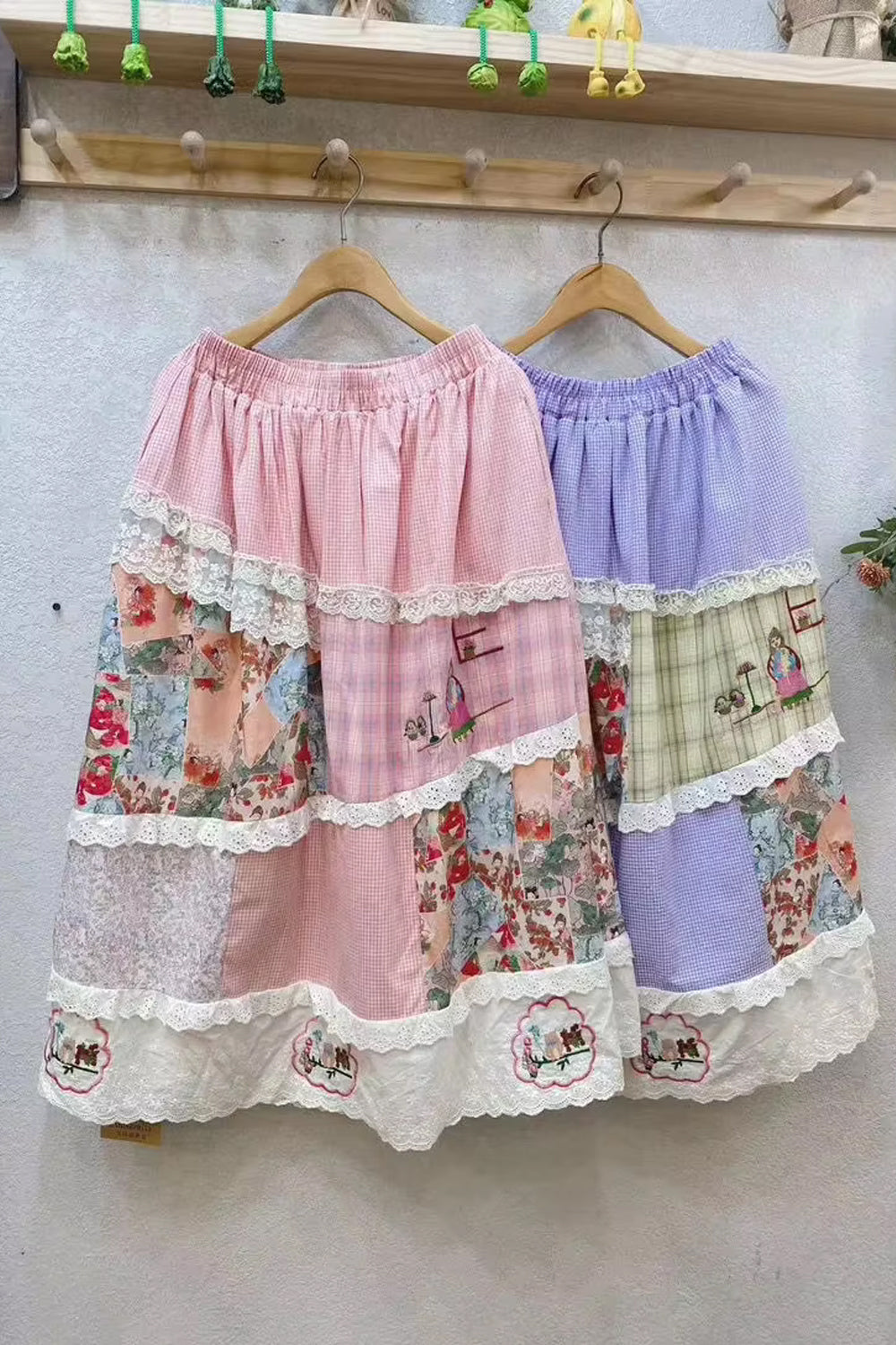 Loose A-Line Flowers Printed Lace Skirts