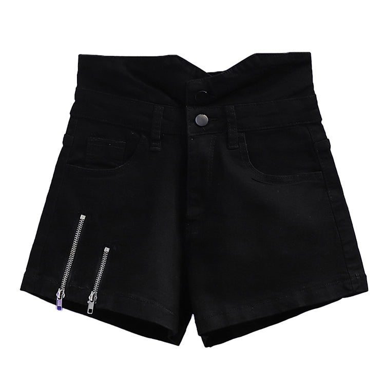 Sexy Cut Off Zippers Black Shorts Jeans