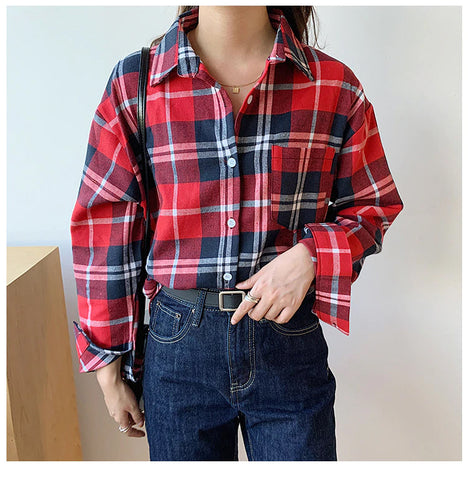 Vintage Classic Plaid Style Turn Down Collar Shirt