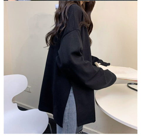 Loose Side Split O-Neck Shirts