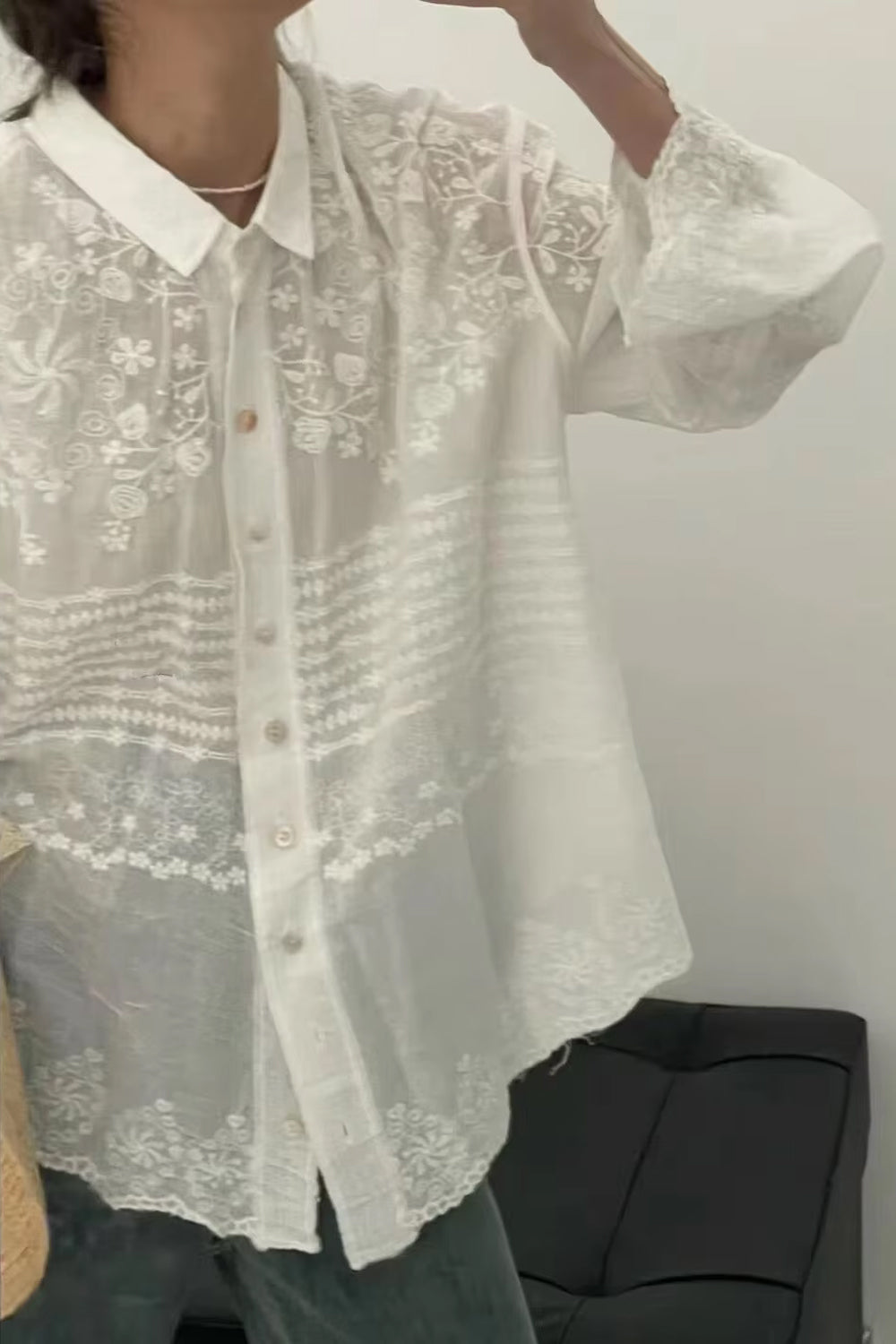 Long Sleeve Vintage Embroidered Casual Blouse Shirt