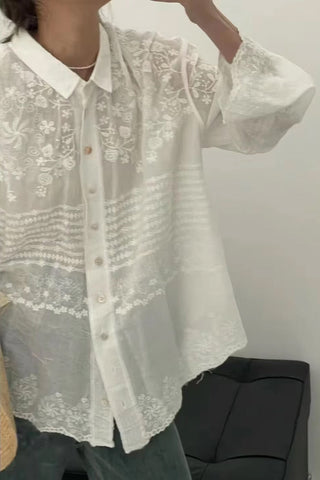 Long Sleeve Vintage Embroidered Casual Blouse Shirt