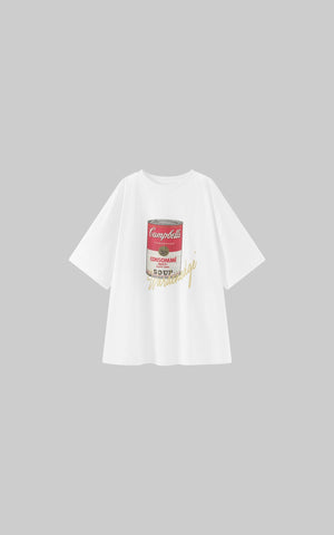 Oversized Graphic T-Shirt with Soup Can Print