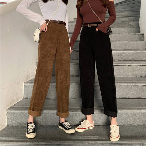 High Waist Full Corduroy Loose Pants