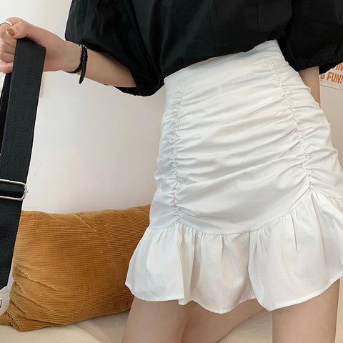 Solid A-Line Ruffles Mini Skirt