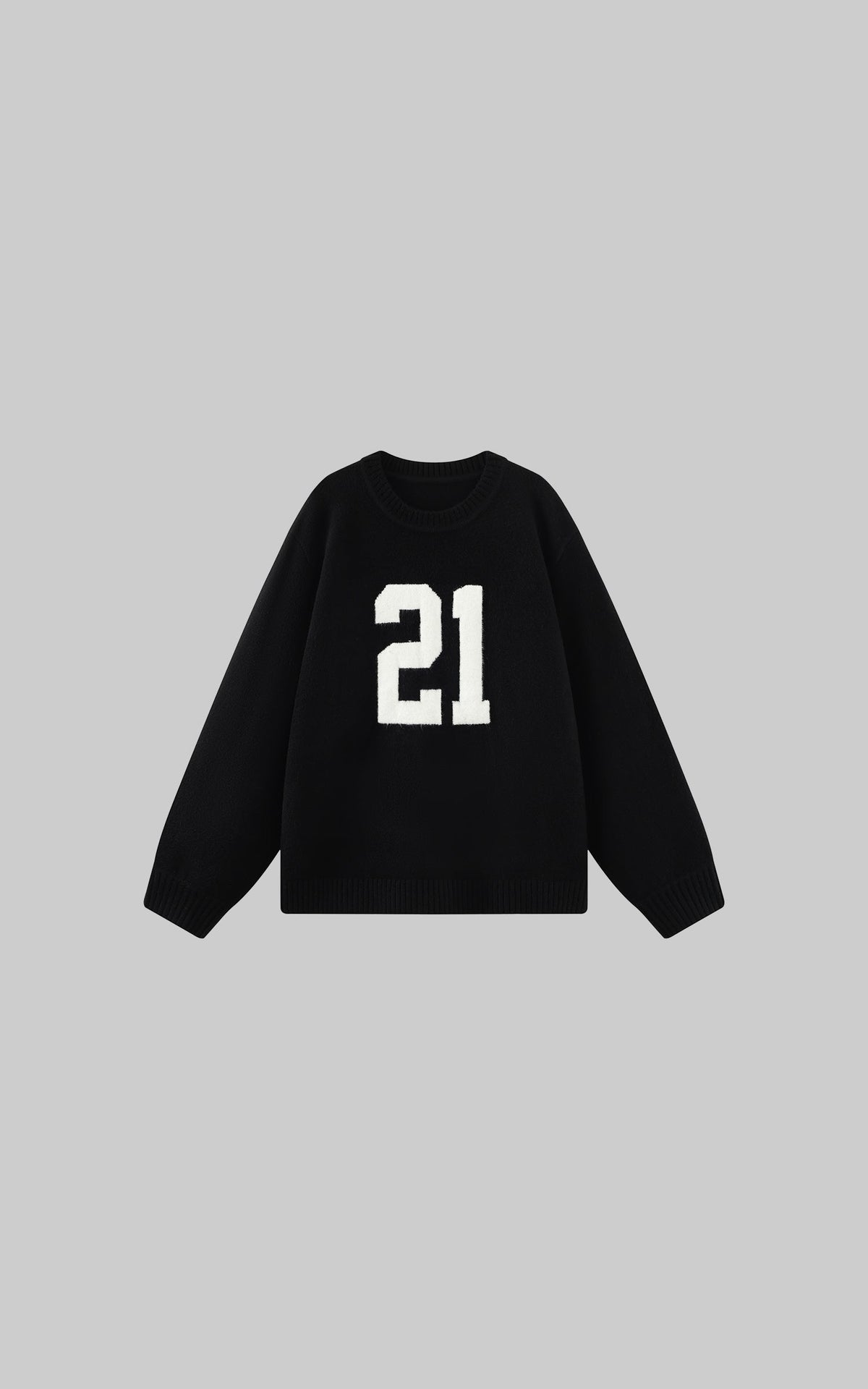 Oversized Knit Sweater with Textured Number Motif