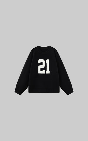 Oversized Knit Sweater with Textured Number Motif