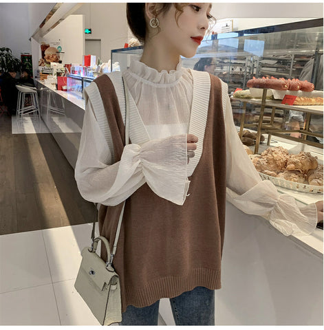 Camisa de gasa transparente con mangas acampanadas y holgadas