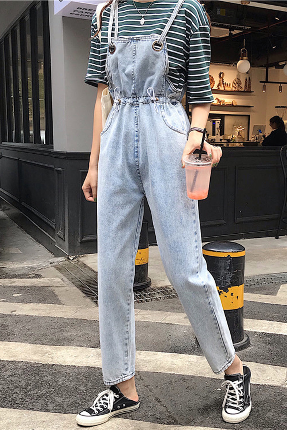 Loose Pocket Blue Denim Jumpsuits