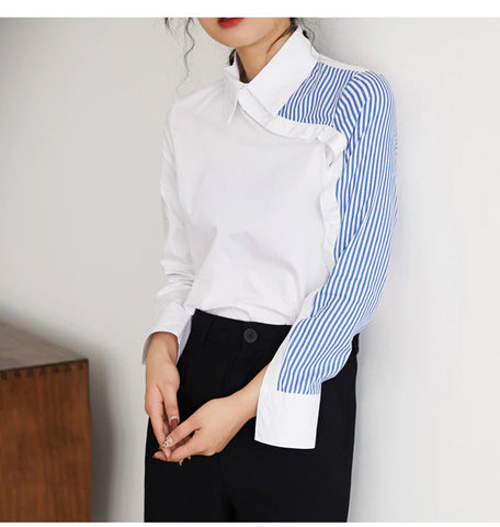 Side Striped Patchwork Blouse Shirt