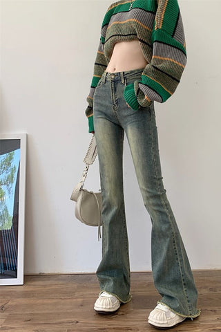 High Waist Retro Skinny Flare Jeans Pants