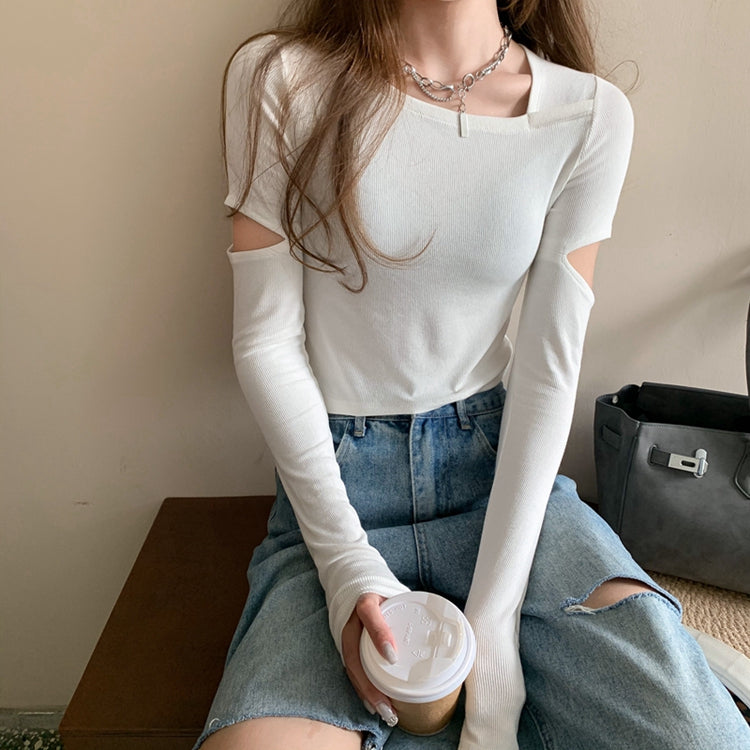 Long Sleeve Hollow Out Slim Cropped Shirt