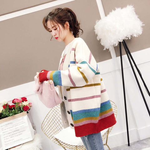 Loose Colorful Striped Cardigan