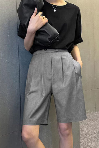 High Waist Loose Straight Office Shorts Pants