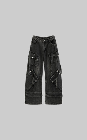 Multi-Pocket High-Rise Cargo Jeans