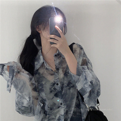 Tie Dye Long Sleeve Sun Proof Loose Blouse Shirt