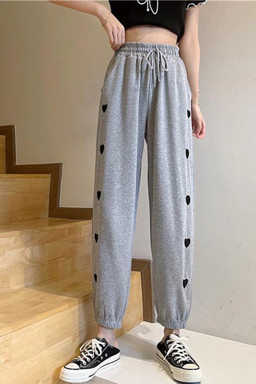 High Waist Love Pattern Thin Jogger Sweatpants