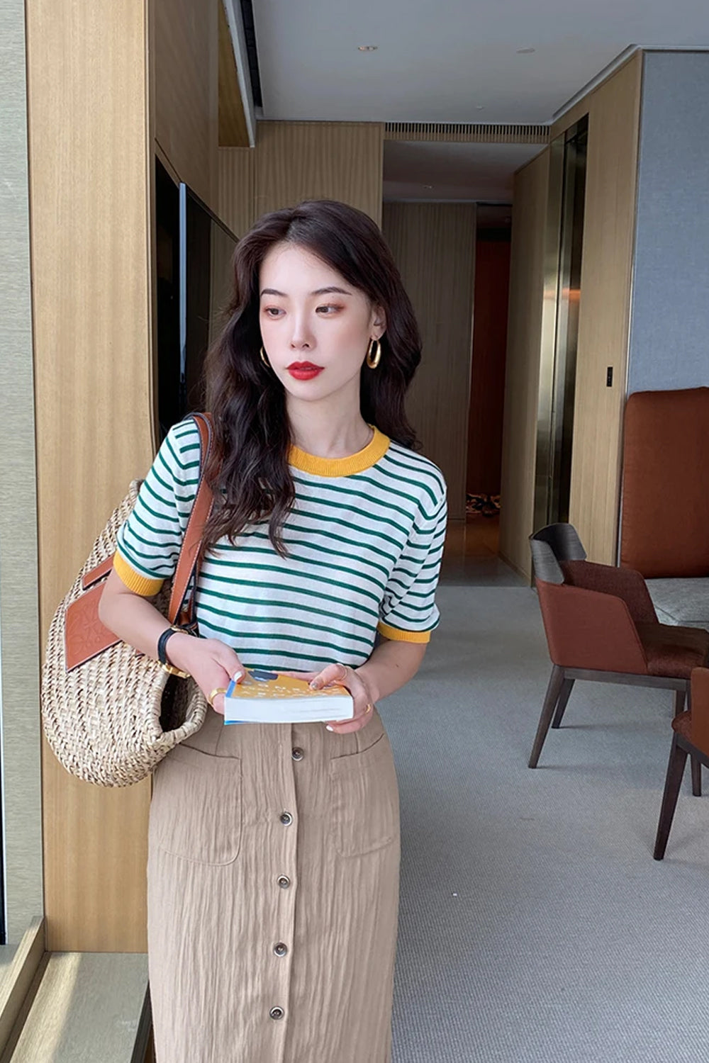 Casual O-Neck Striped Soft Knitted Ringer Shirt