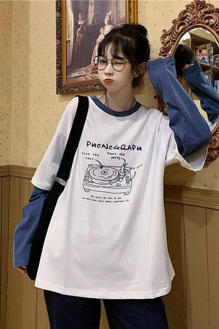 Phonograph Long Sleeve Two Style Combination Shirt