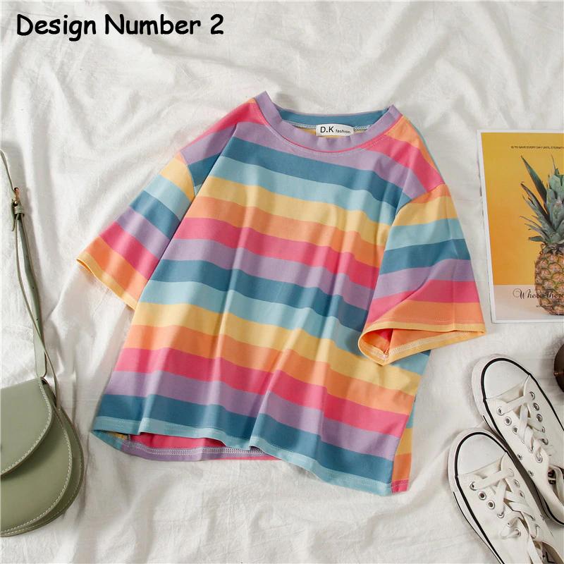 Camisa corta con rayas de arcoíris 
