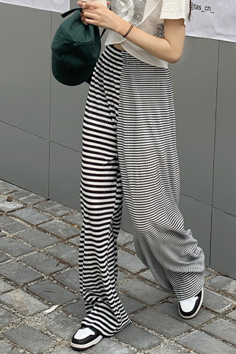 Half Irregular Striped Pants