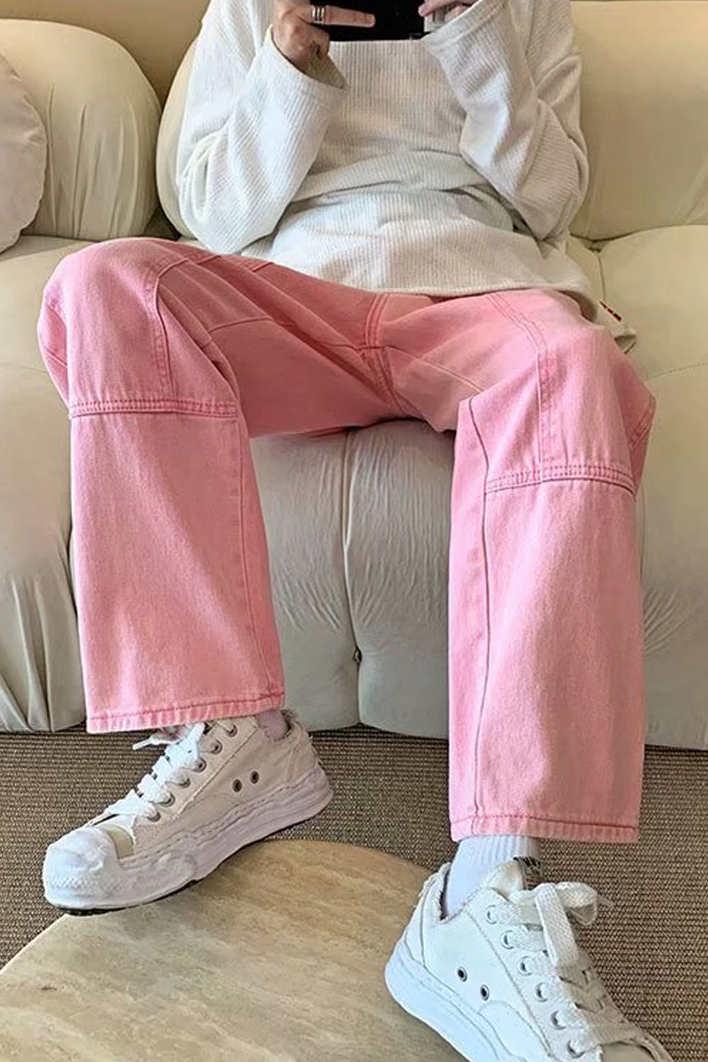 Lässige Hip Hop Pink Jeanshose 