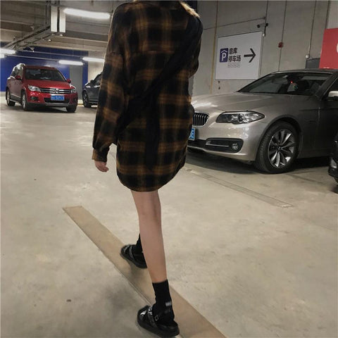 Casual Vintage Plaid Loose Style Shirt