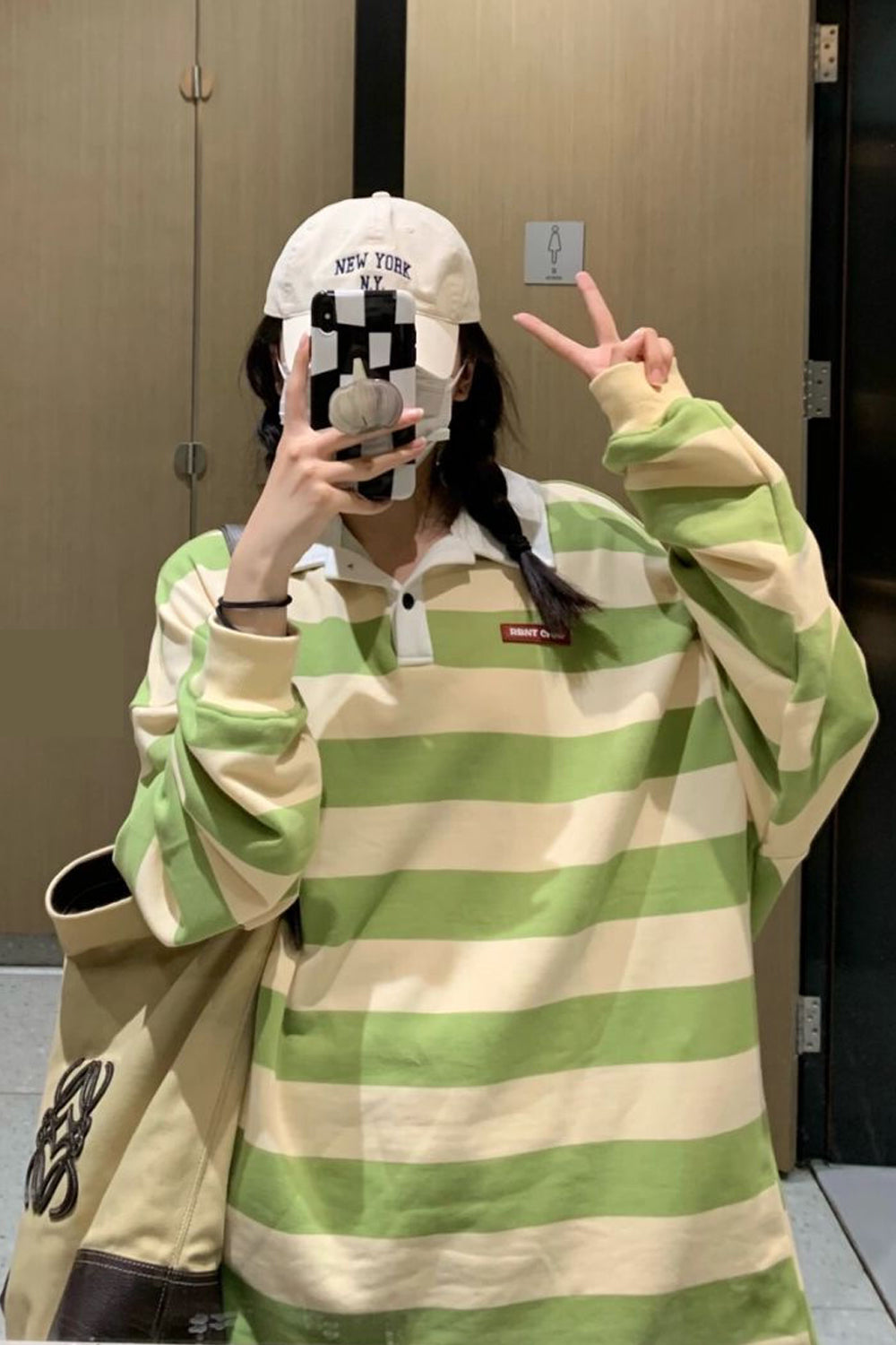 Vintage Green Striped Loose Collar Shirts
