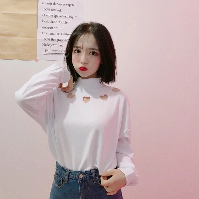 Heart Hollow Out Casual Long Sleeve Shirt