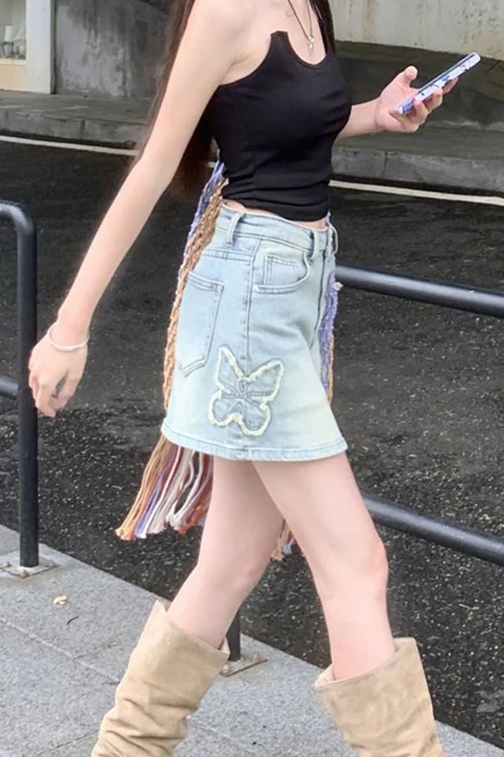 Vintage Butterfly Embroidery Mini Denim Skirts