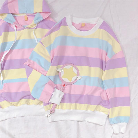 Macaroon Colors Striped Hoodie and Sweatshirt